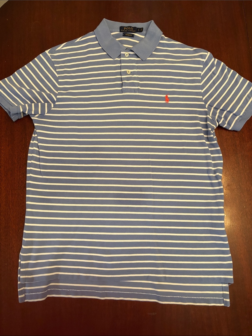 Polo by Ralph Lauren Light Blue & White Striped Polo with Red Pony Custom Size L